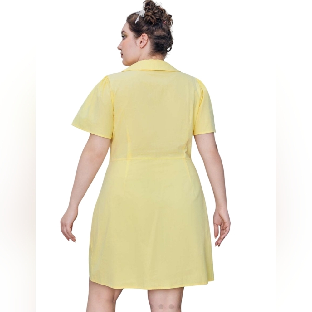 Cider Dress Women Lemon Embroidered Shortsleeve Tie Front Knee Length OXL NWT - Picture 3 of 12